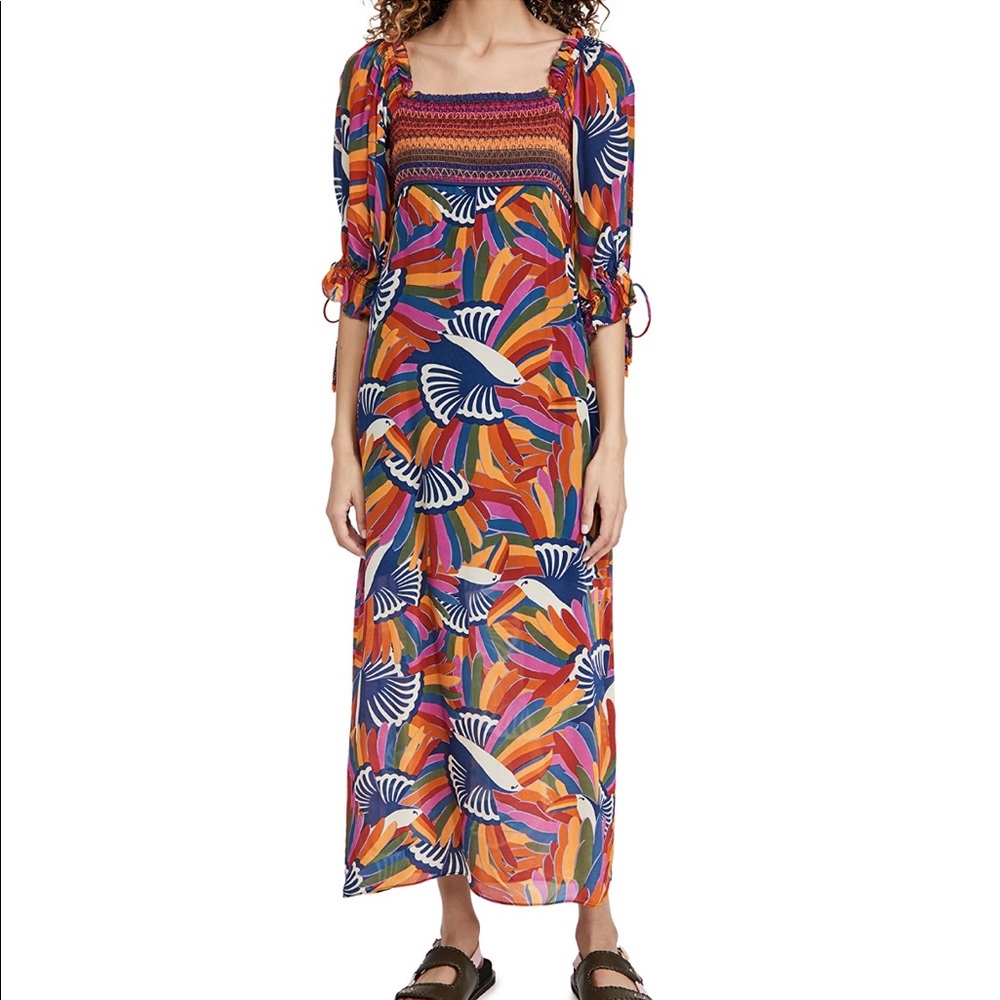 FARM Rio Rainbow Toucan Smocked Maxi Dress